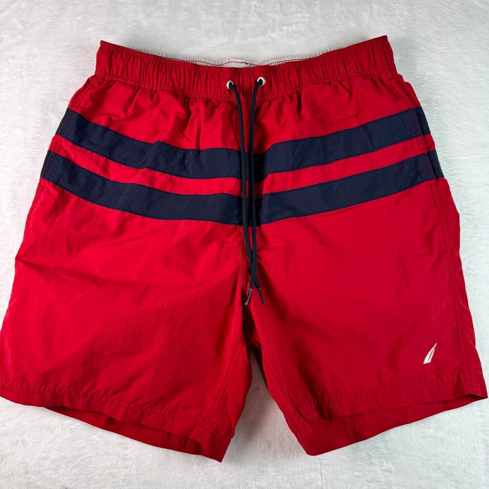 Nautica Red Swim Trunks Men’s Medium Board Shorts Quick Dry Mesh Lined